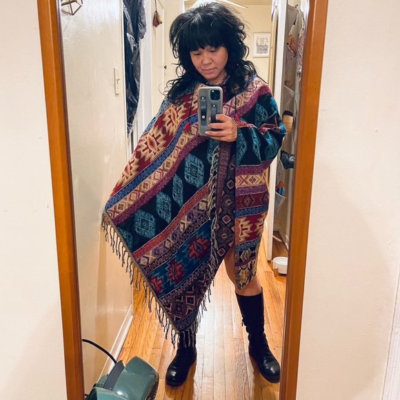 Oversized Hooded Poncho - Multicolor - One Size - Picture 2 of 6